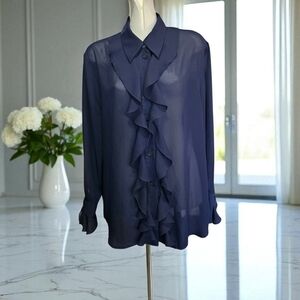 Elegant Blouse With Feminine Ruffled Front And Cuffs